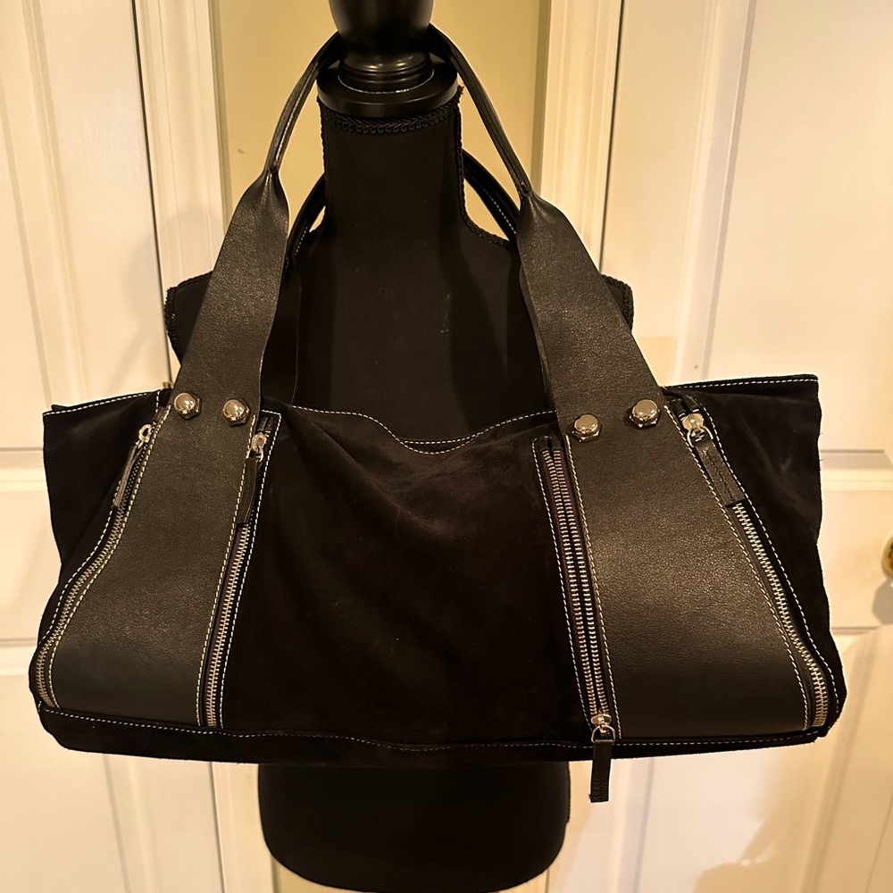 Tentazione DUE vintage black suede/ with leather shoulder bag.